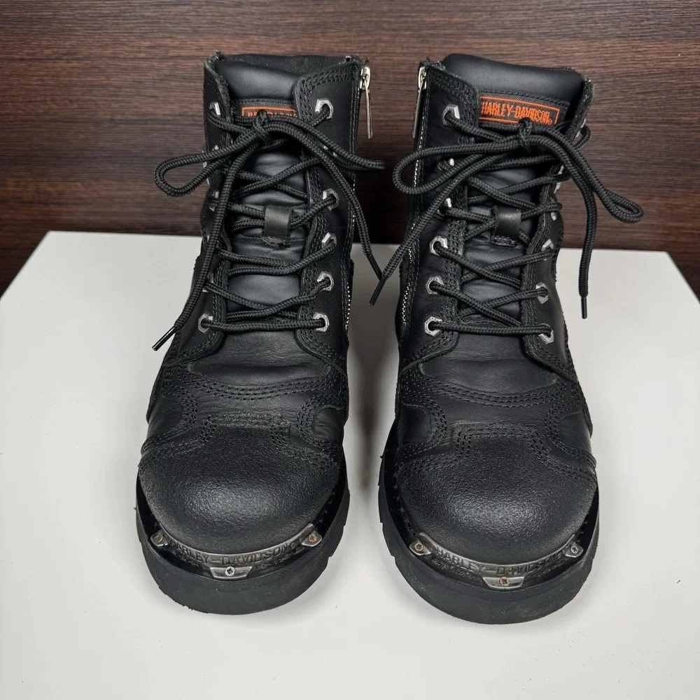Harley Davidson 9.5 Stealth Motorcycle Boots Lace Black Leather Riding 91642 Men